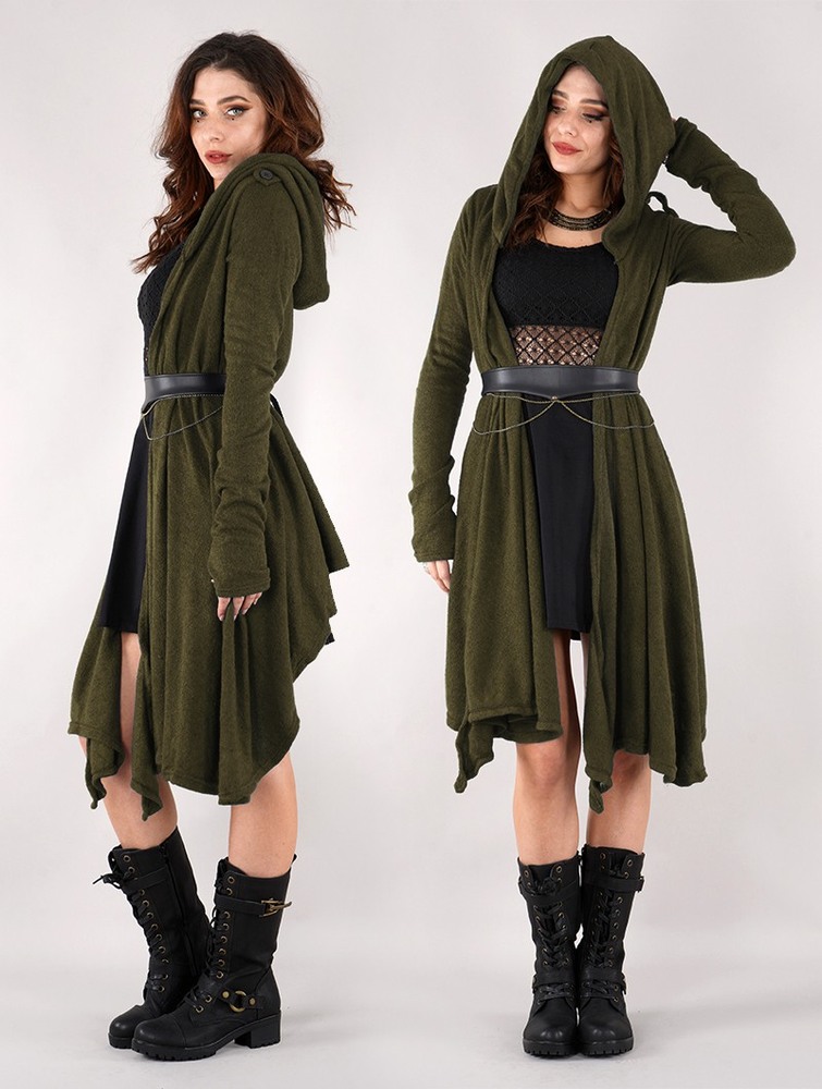 Olive green Toonzshop Danaeriz Long Sleeve Hooded Shawl Cardigan Women Cardigan | 09452VTSC