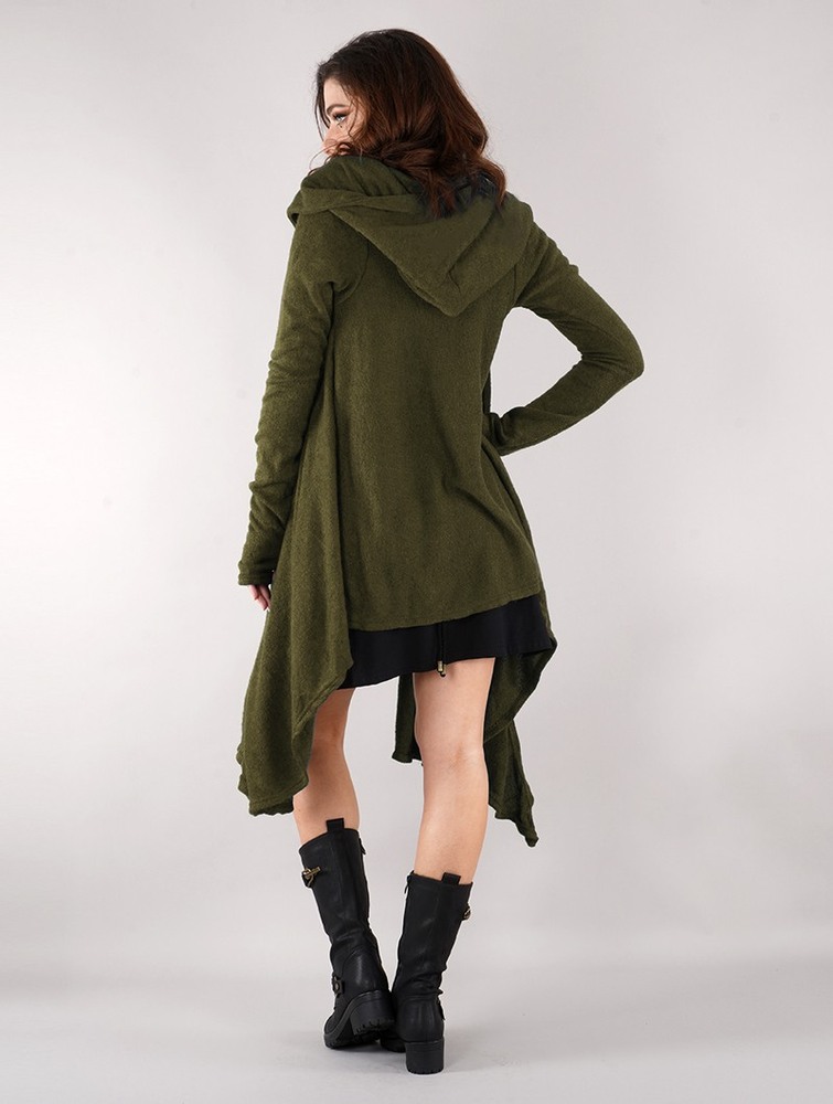 Olive green Toonzshop Danaeriz Long Sleeve Hooded Shawl Cardigan Women Cardigan | 09452VTSC