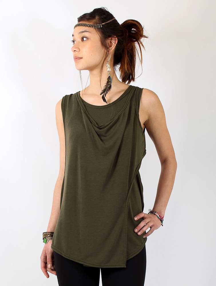 Olive green Toonzshop Leigha Loose Sleeveless Top Women Tops | 61295DQYT