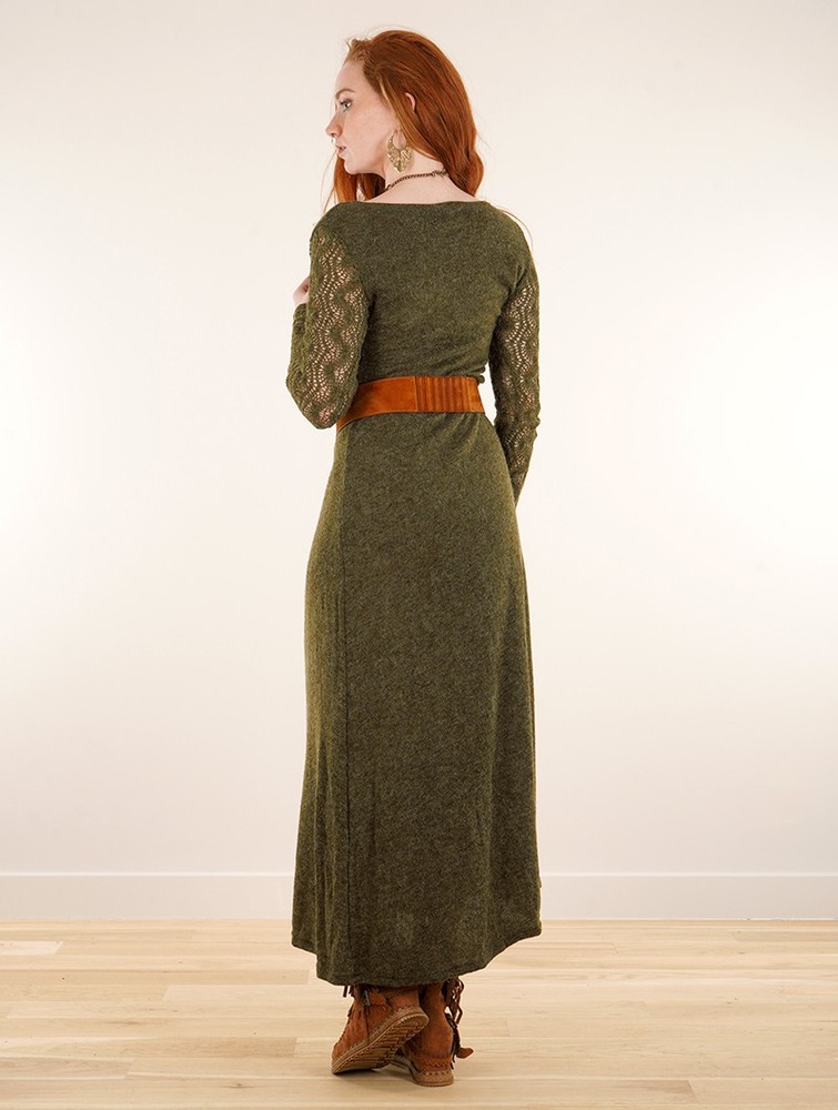 Olive green Toonzshop Melisandre Crochet Long Sleeve Long Sweater Dress Women Dress | 65498YRMV