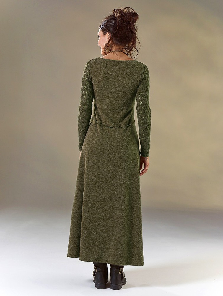 Olive green Toonzshop Melisandre Crochet Long Sleeve Long Sweater Dress Women Dress | 65498YRMV