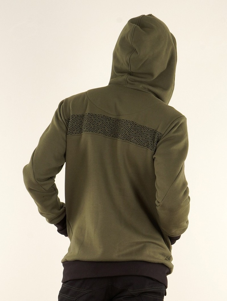 Olive green Toonzshop Námo Swastika Printed Zipped Hoodie Men Hoodie | 21894WLNV