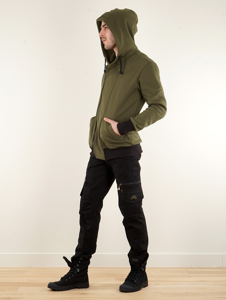 Olive green Toonzshop Námo Swastika Printed Zipped Hoodie Men Hoodie | 21894WLNV