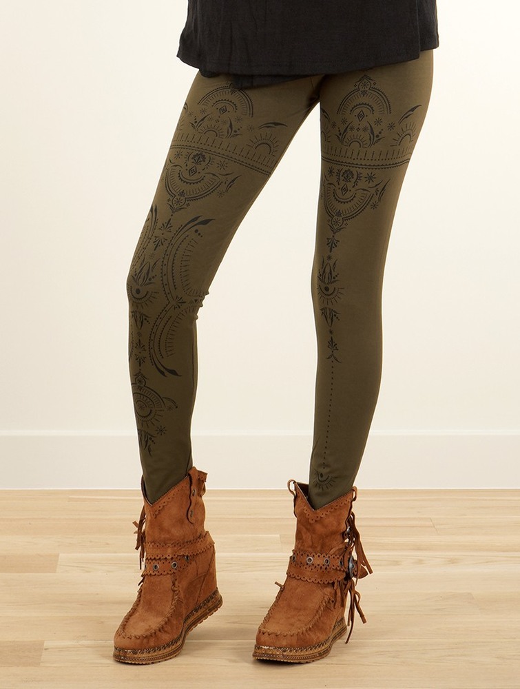 Olive green Toonzshop Rinji Zohraa Printed Long Leggings Women Leggings | 21473GDEL