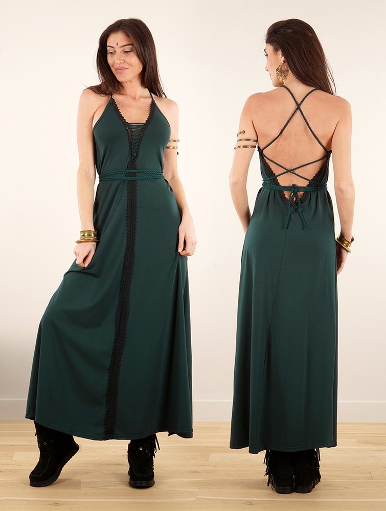 Peacock teal Toonzshop Amulette Lace-up Split Long Dress Women Dress | 28709MRVG