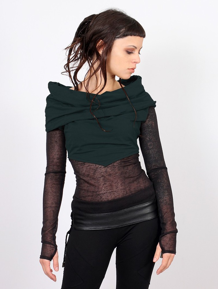 Peacock teal Toonzshop Azmiyäa Transparent Insert Long Sleeve Top Women Tops | 73850HOIY