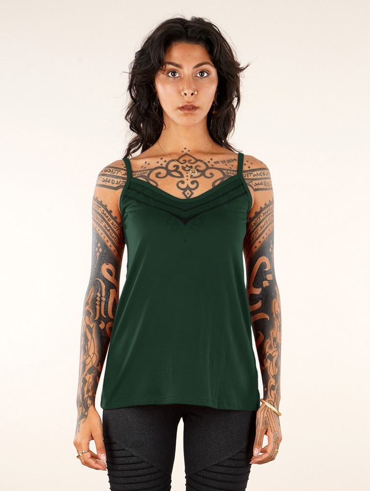 Peacock teal Toonzshop Lotus Ciryandil Printed Shoulder Strap Top Women Tops | 06893QIHL