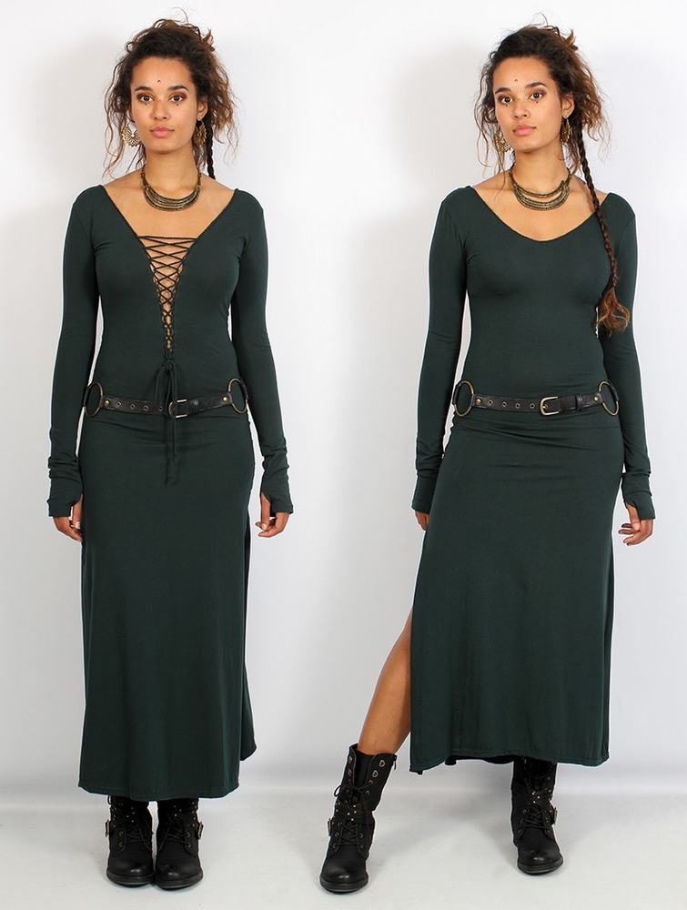 Peacock teal Toonzshop Valkyrie Lace-up Split Long Dress Women Dress | 08325ZBCD