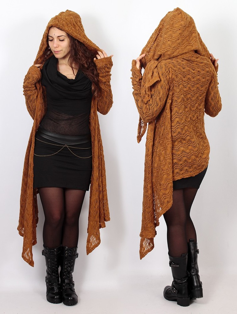 Rusty Toonzshop Danaeriz Long Sleeve Hooded Crochet Shawl Cardigan Women Cardigan | 61930CNMZ