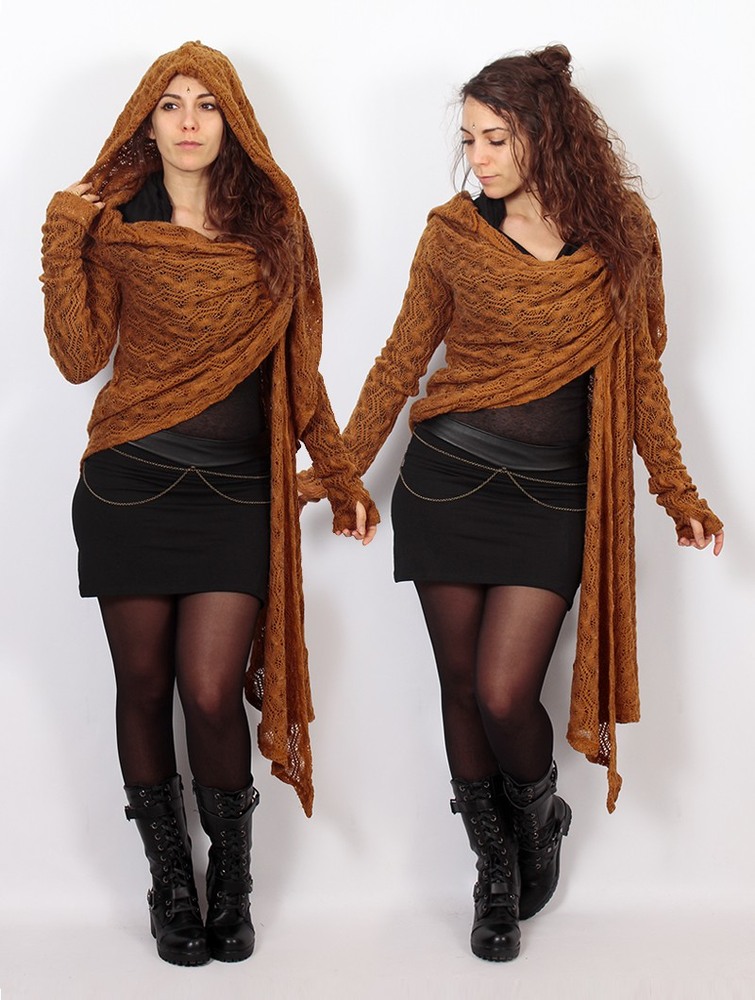 Rusty Toonzshop Danaeriz Long Sleeve Hooded Crochet Shawl Cardigan Women Cardigan | 61930CNMZ