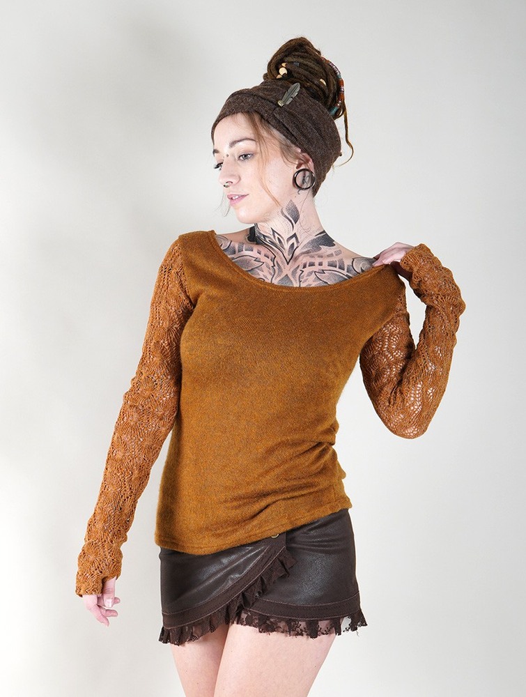 Rusty Toonzshop Oroshï Crochet Sleeve Sweater Women Sweater | 26701DZWQ