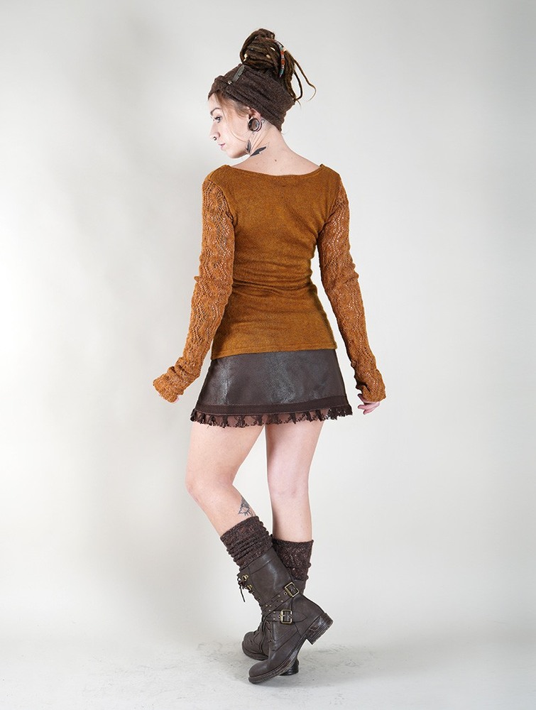 Rusty Toonzshop Oroshï Crochet Sleeve Sweater Women Sweater | 26701DZWQ