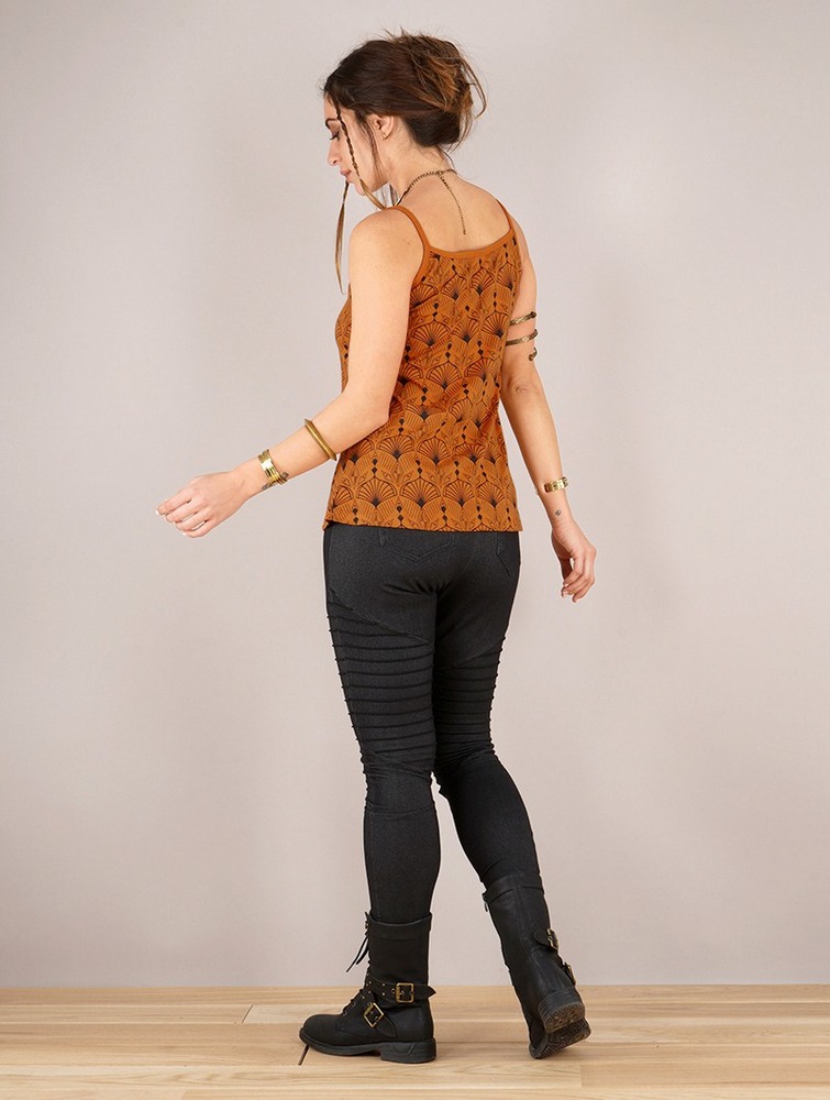 Rusty orange Toonzshop Ciryandil Peafowl Printed Shoulder Strap Top Women Tops | 54673JBUG