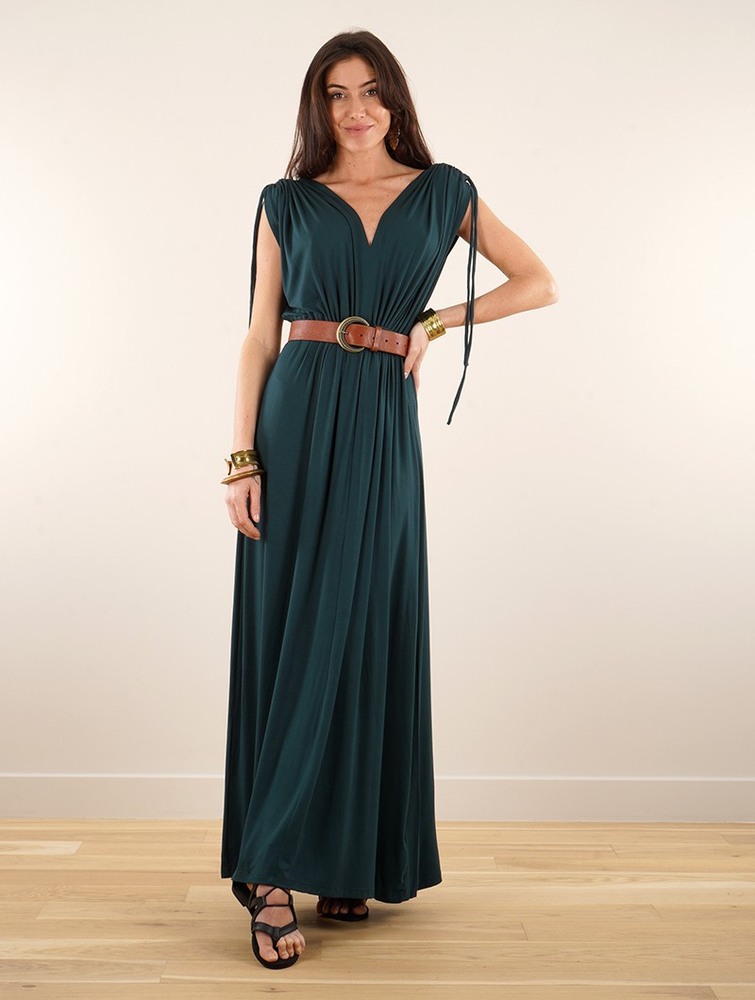 Teal Toonzshop Calimshan Long Dress With Openwork Short Sleeves Women Dress | 26357MRKJ