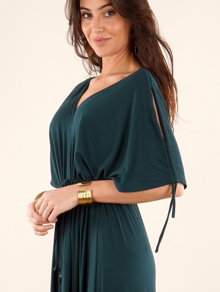 Teal Toonzshop Calimshan Long Dress With Openwork Short Sleeves Women Dress | 26357MRKJ