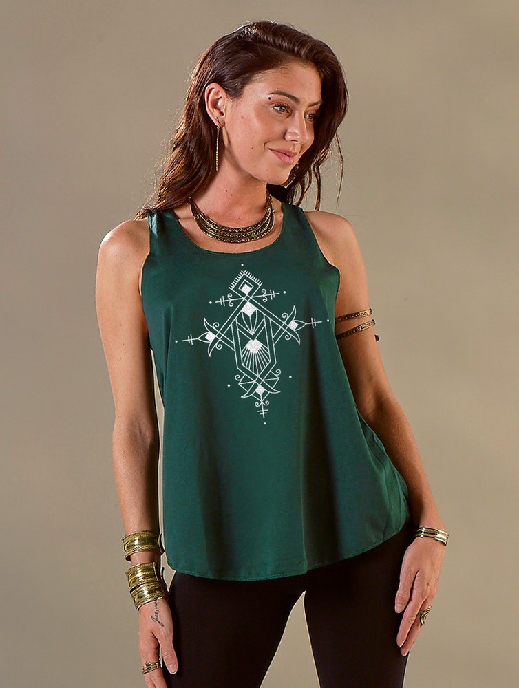 Teal and silver Toonzshop Mazica Printed Tank Top Women Tank Top | 64530HRAQ