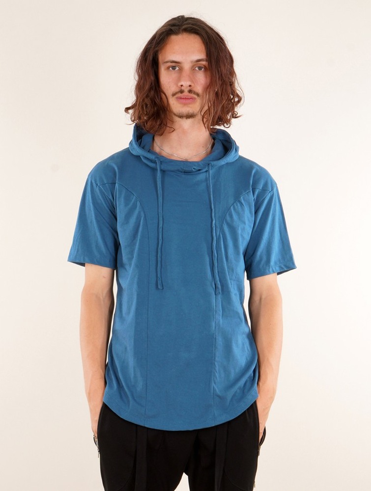 Teal blue Toonzshop Aldaron Hooded T-shirt Men T-Shirt | 38512ODLZ