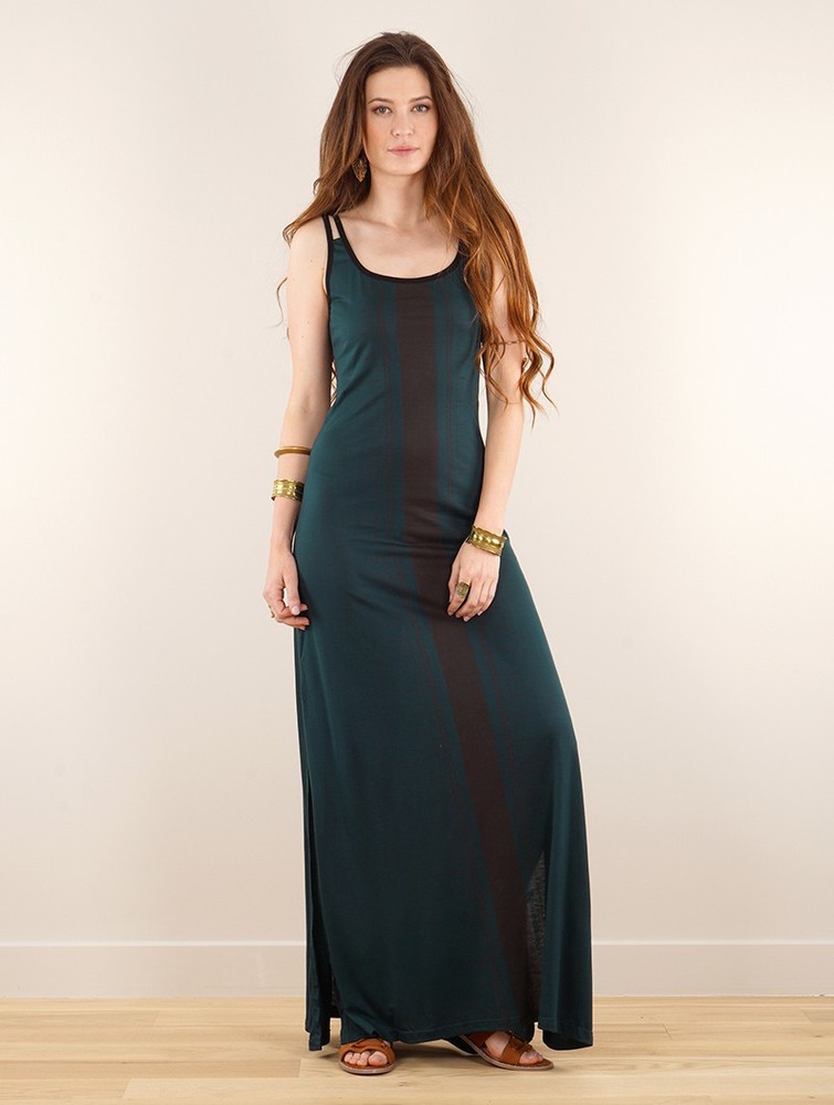 Teal blue Toonzshop Electra Umbas Printed Long Split Strappy Dress Women Dress | 21380JSBL