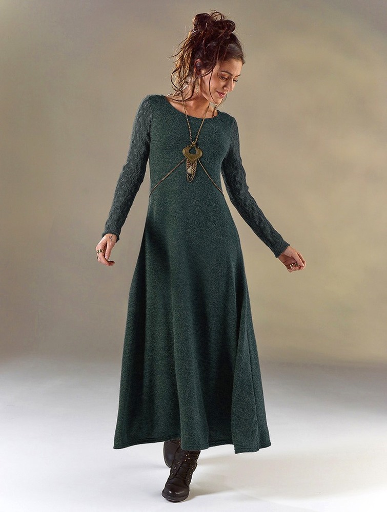 Teal blue Toonzshop Melisandre Crochet Long Sleeve Long Sweater Dress Women Dress | 95870RLUQ