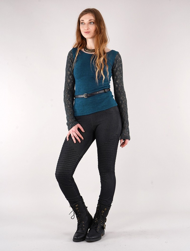 Teal blue Toonzshop Oroshï Crochet Sleeve Sweater Women Sweater | 03642ANZH