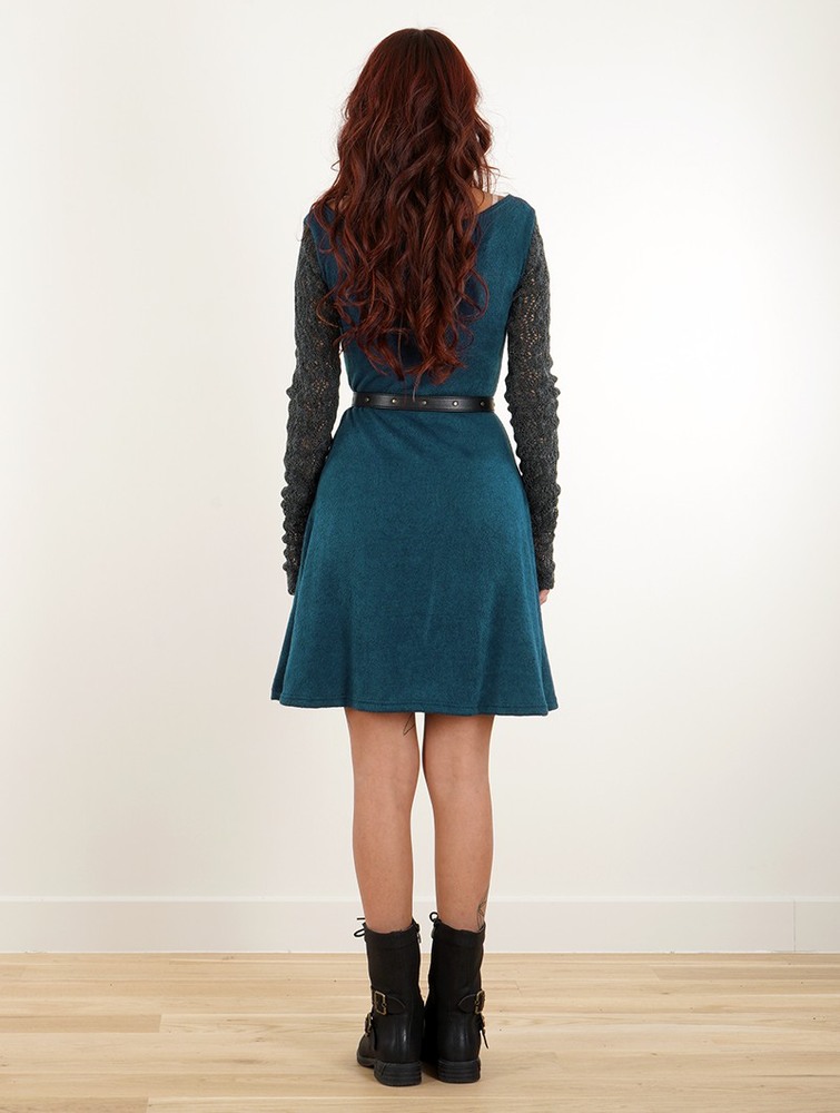 Teal blue Toonzshop Oroshï Crochet Sleeve Sweater Dress Women Dress | 43850VOCU