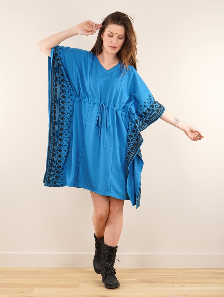 Teal blue Toonzshop Wilwarin Ethnic Arrow Kaftan Dress Women Dress | 54271FHMK