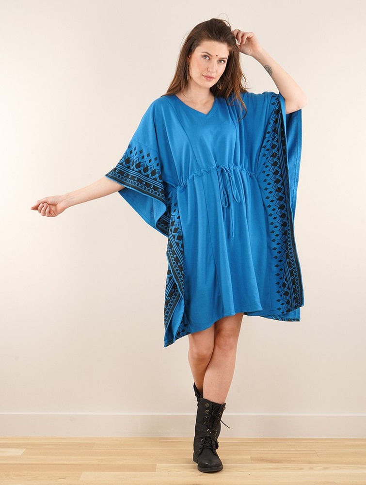 Teal blue Toonzshop Wilwarin Ethnic Arrow Kaftan Dress Women Dress | 54271FHMK