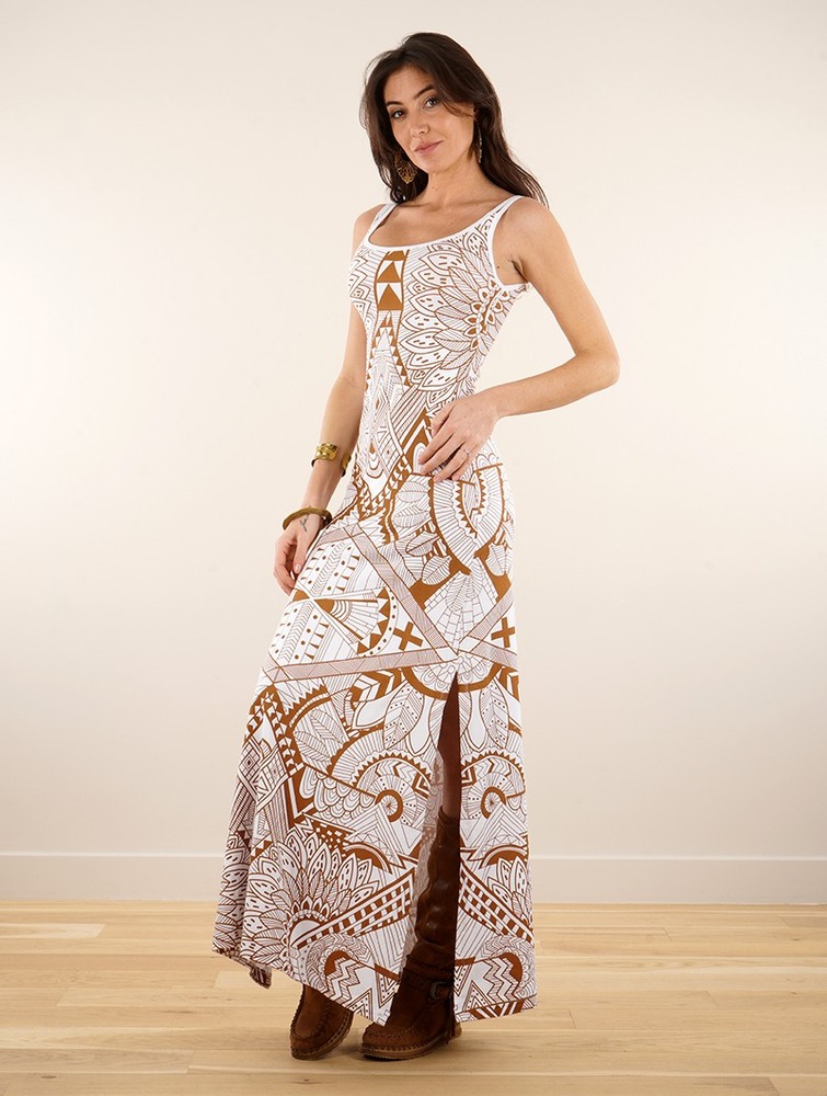 White Toonzshop Electra Africa Printed Long Split Strappy Dress Women Dress | 64751ORCJ