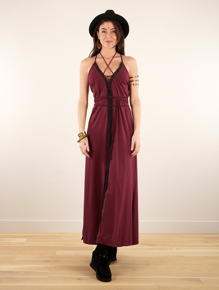 Wine Toonzshop Amulette Lace-up Split Long Dress Women Dress | 87501CMJP