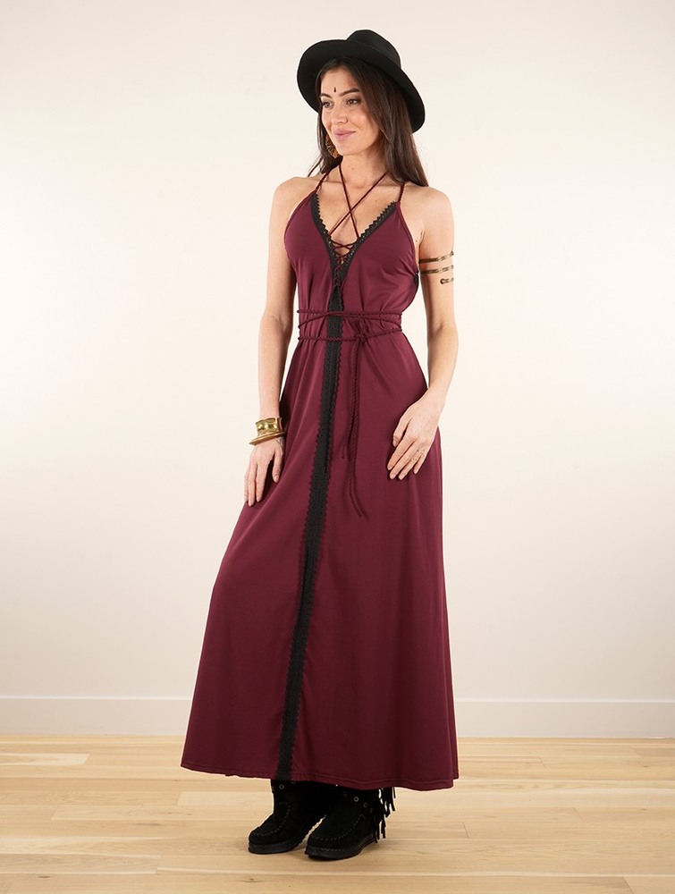 Wine Toonzshop Amulette Lace-up Split Long Dress Women Dress | 87501CMJP