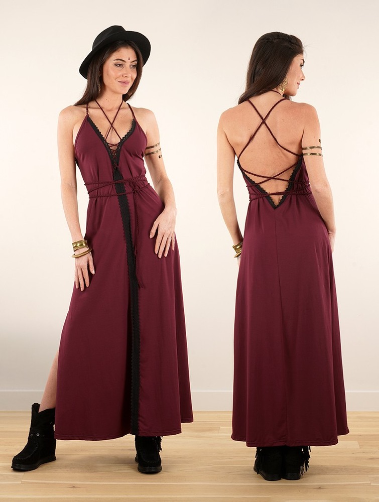 Wine Toonzshop Amulette Lace-up Split Long Dress Women Dress | 87501CMJP