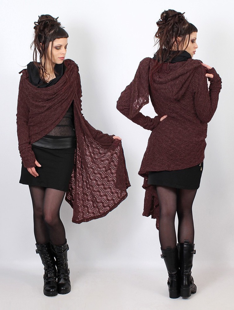 Wine Toonzshop Danaeriz Long Sleeve Hooded Crochet Shawl Cardigan Women Cardigan | 91026MVUQ