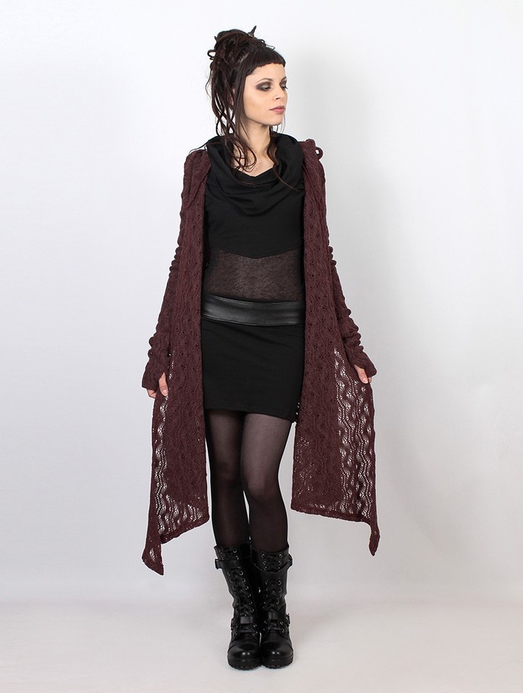 Wine Toonzshop Danaeriz Long Sleeve Hooded Crochet Shawl Cardigan Women Cardigan | 91026MVUQ