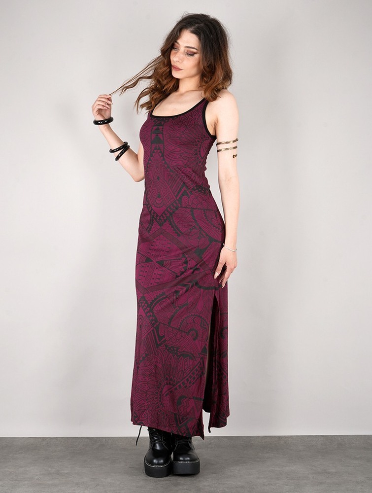 Wine Toonzshop Electra Africa Printed Long Split Strappy Dress Women Dress | 84132SZNM