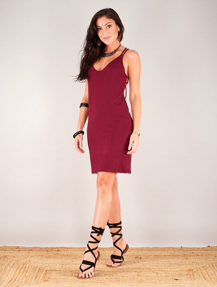 Wine Toonzshop Emiko Bare Back Sleeveless Short Dress Women Dress | 37621IMWB