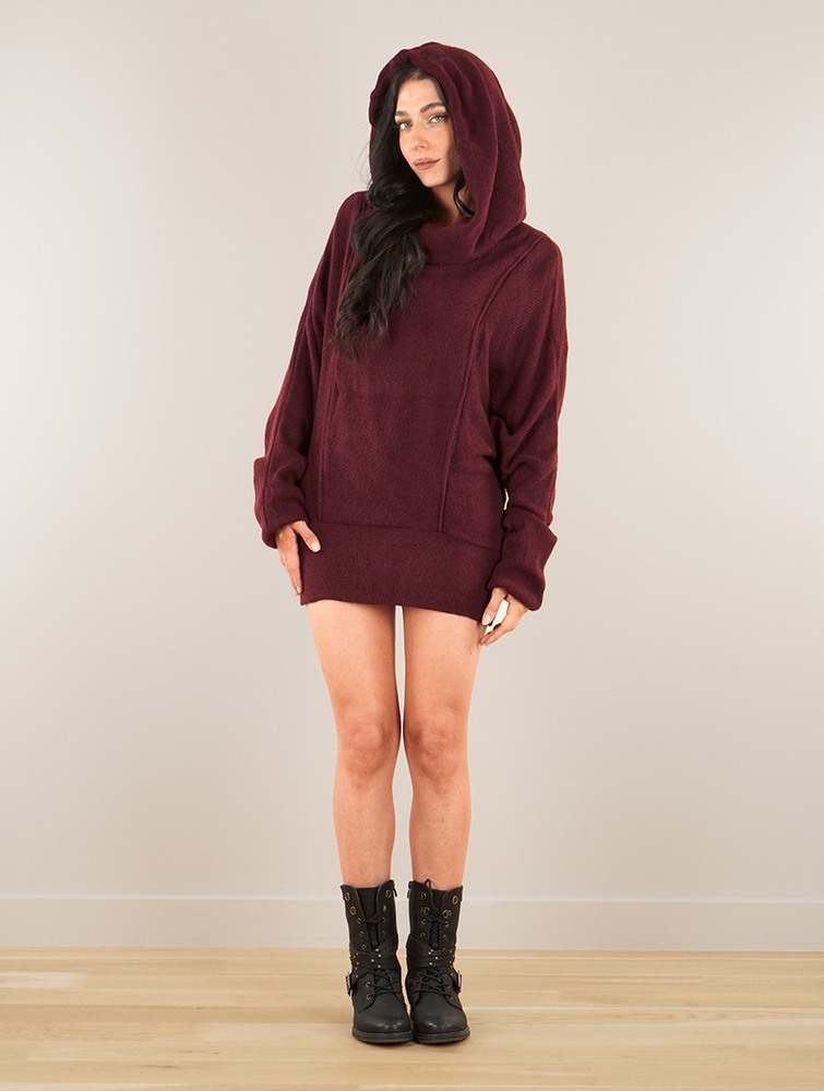 Wine Toonzshop Helixx Retractable Hooded Long Sweater Women Sweater | 67359HSZG