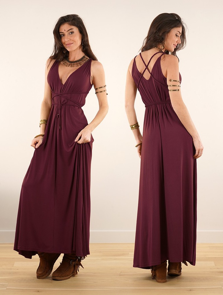 Wine Toonzshop Lazüli Loose And Reversible Strappy Long Dress Women Dress | 10642AJCE