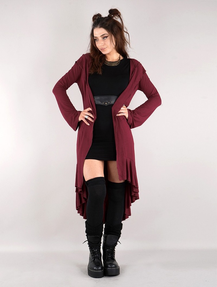 Wine Toonzshop Lupinus Hooded Long Cardigan Women Cardigan | 26947PNIM