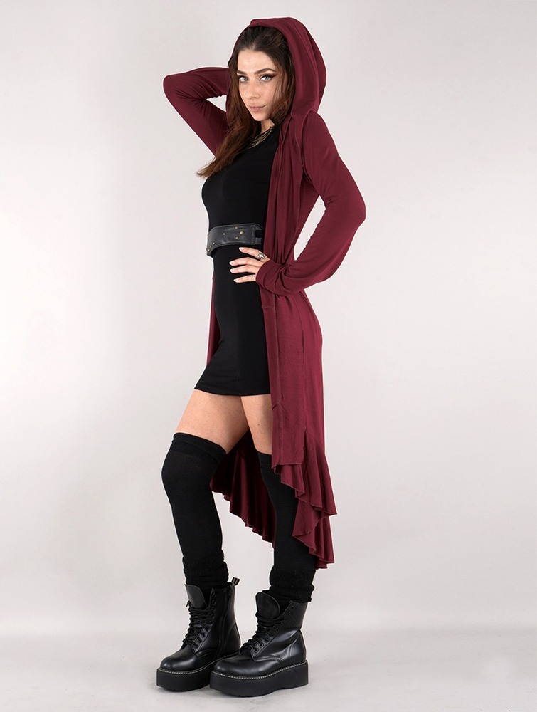 Wine Toonzshop Lupinus Hooded Long Cardigan Women Cardigan | 26947PNIM