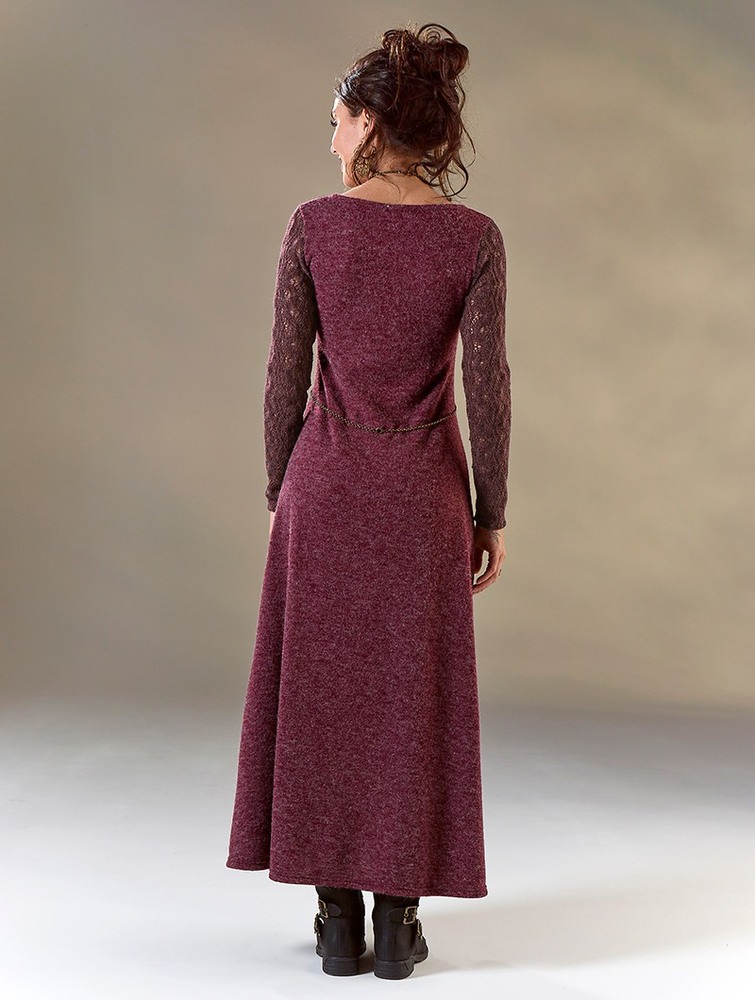 Wine Toonzshop Melisandre Crochet Long Sleeve Long Sweater Dress Women Dress | 32015LKMT