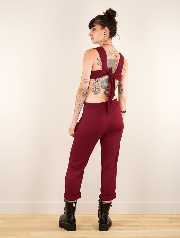 Wine Toonzshop Minyar Bare Back Strappy Jumpsuit Women Jumpsuit | 82409QVOS