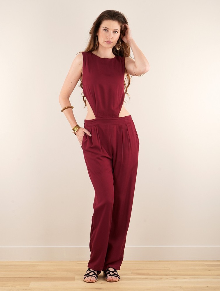 Wine Toonzshop Minyar Bare Back Strappy Jumpsuit Women Jumpsuit | 82409QVOS