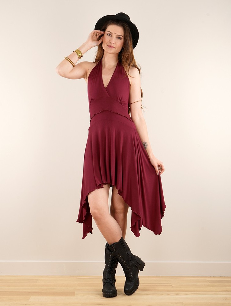 Wine Toonzshop Naela Sleeveless V-neck Flared Dress Women Dress | 93482FVKT