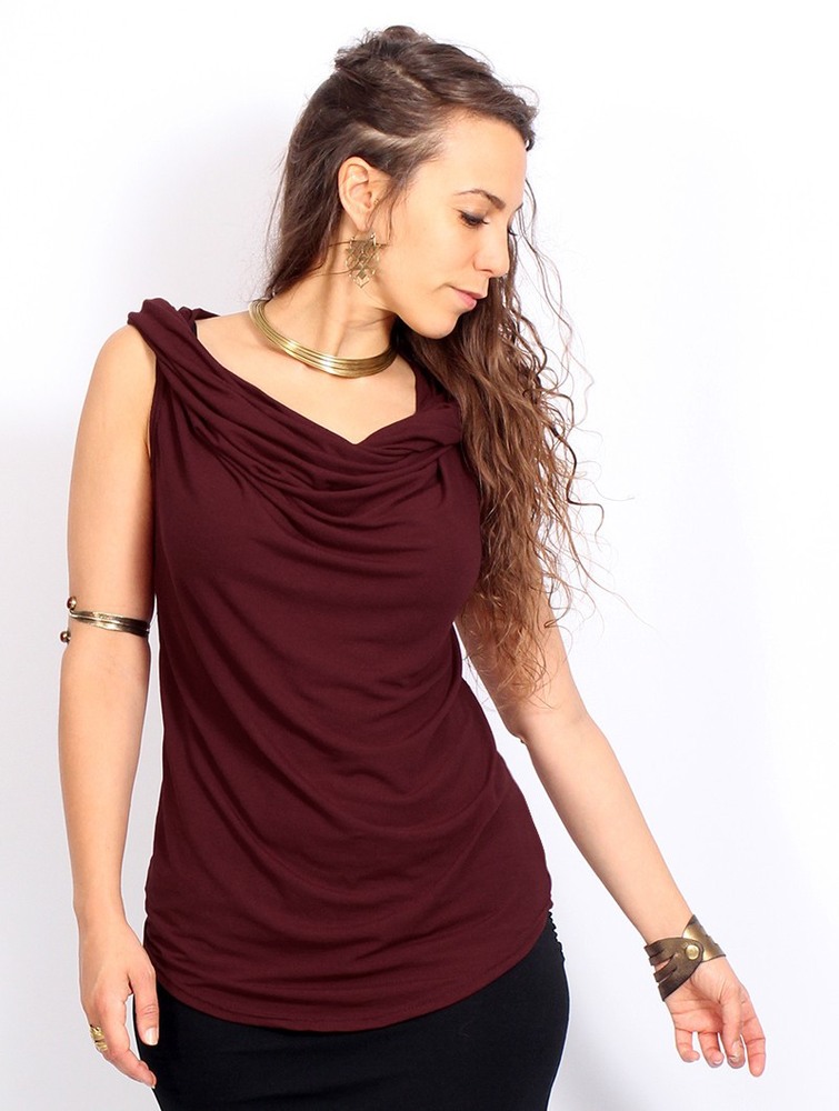 Wine Toonzshop Nephilim Cowl Neck Sleeveless Top Women Tops | 53681YTBF