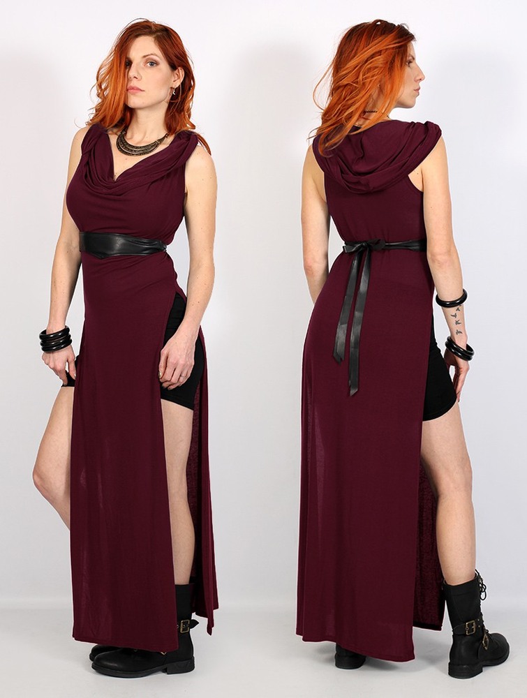 Wine Toonzshop Nephilim Long Slit Dress Women Dress | 12540HGXN