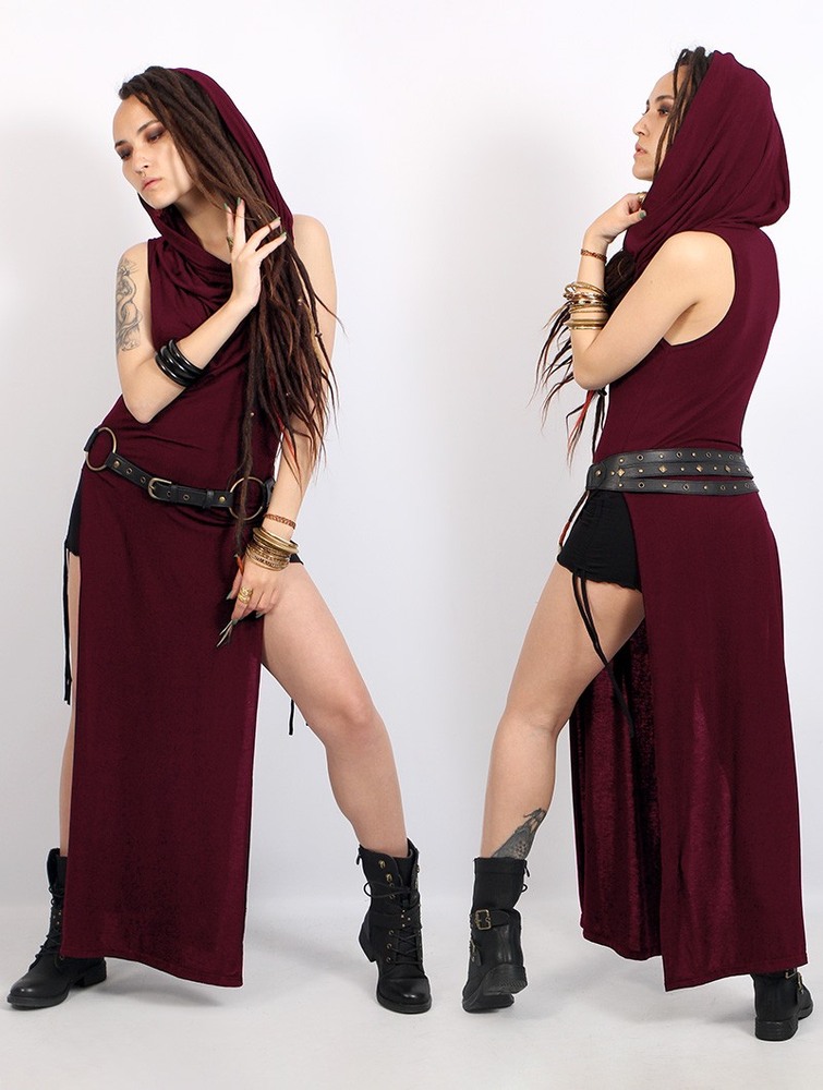 Wine Toonzshop Nephilim Long Slit Dress Women Dress | 12540HGXN