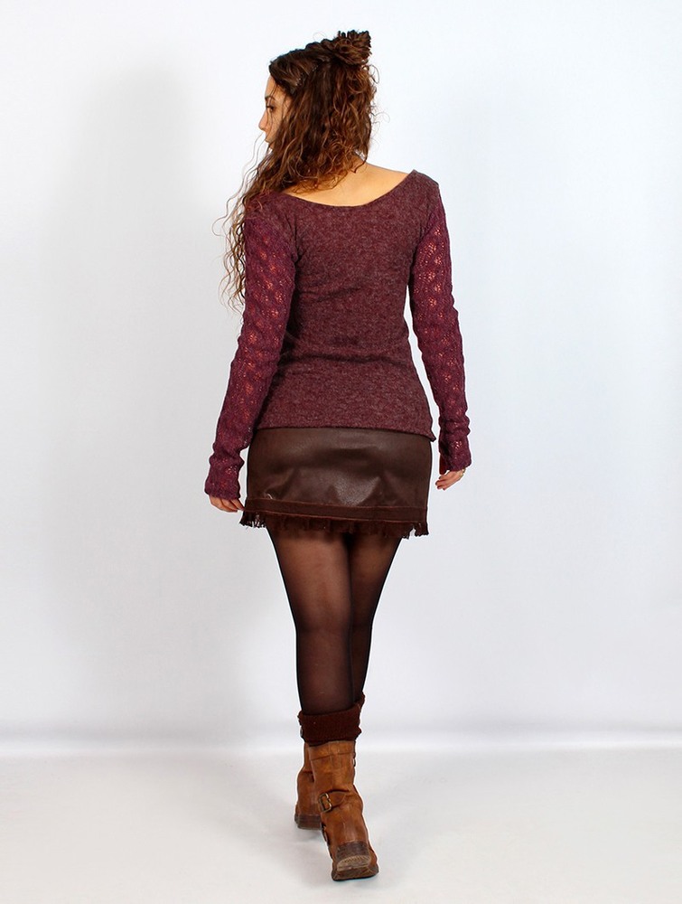 Wine Toonzshop Oroshï Crochet Sleeve Sweater Women Sweater | 24793CIXQ