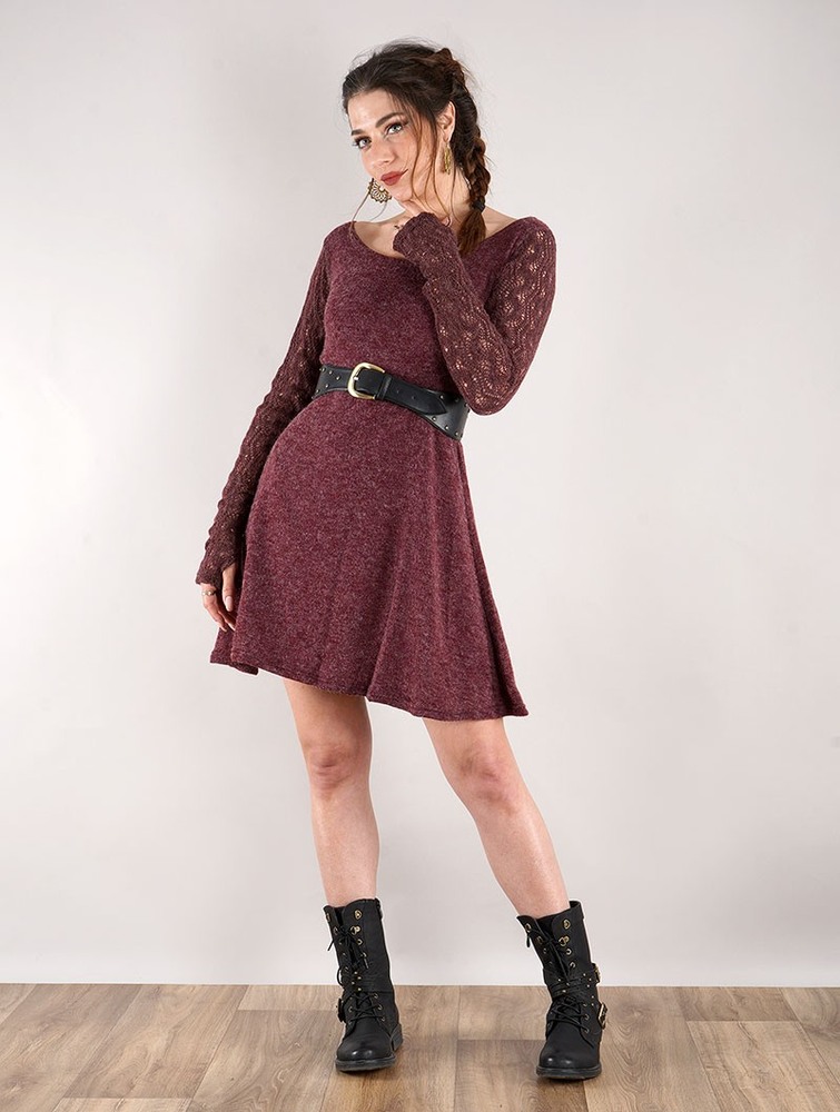 Wine Toonzshop Oroshï Crochet Sleeve Sweater Dress Women Dress | 75943NGLC