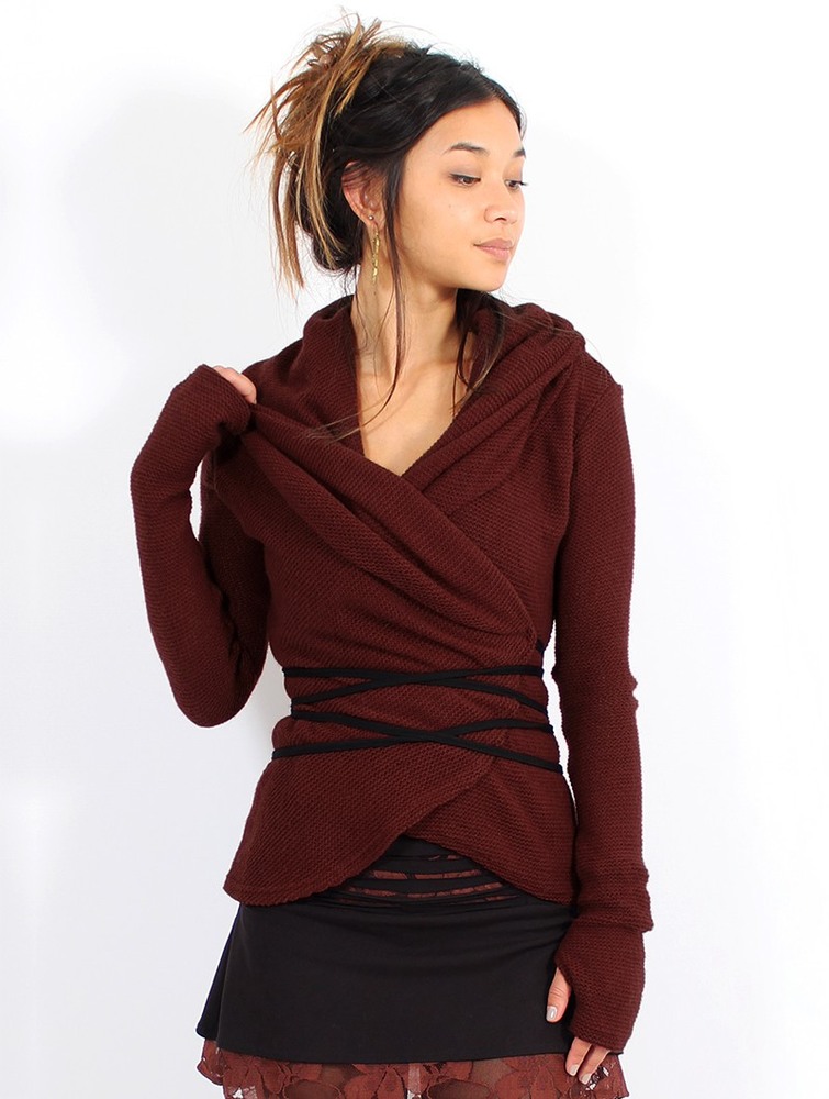 Wine Toonzshop Plume Wrap Over Cardigan Women Cardigan | 69783FYVL