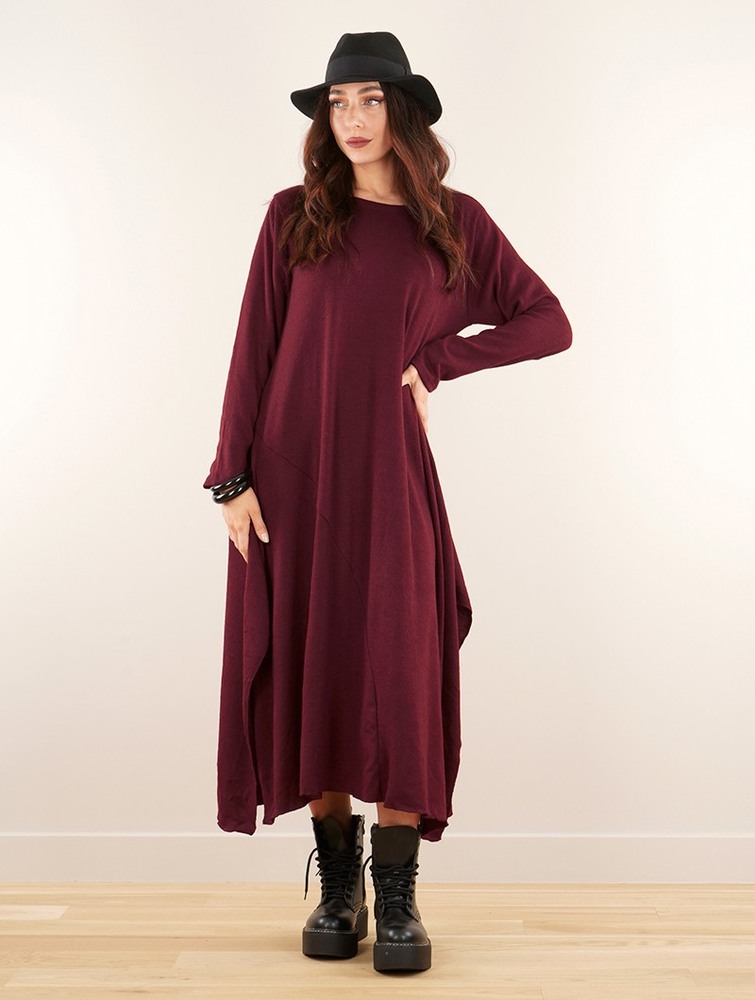 Wine Toonzshop Wasilah Long Sweater Dress Women Dress | 36902ULWC